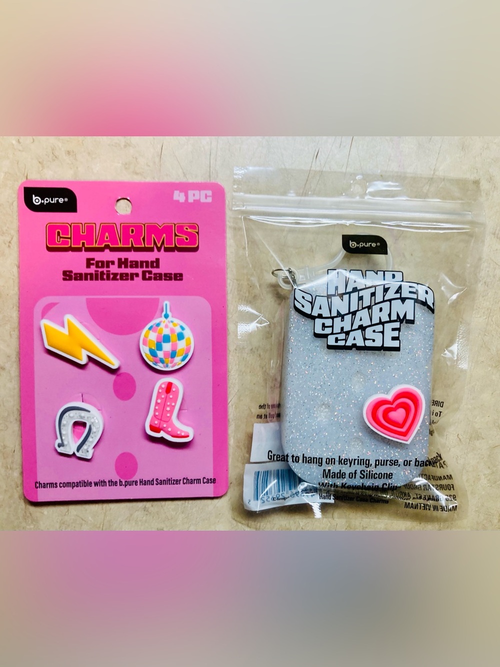 New Bpure Hand Sanitizer- Sparkle Charm Case & pack of Charms